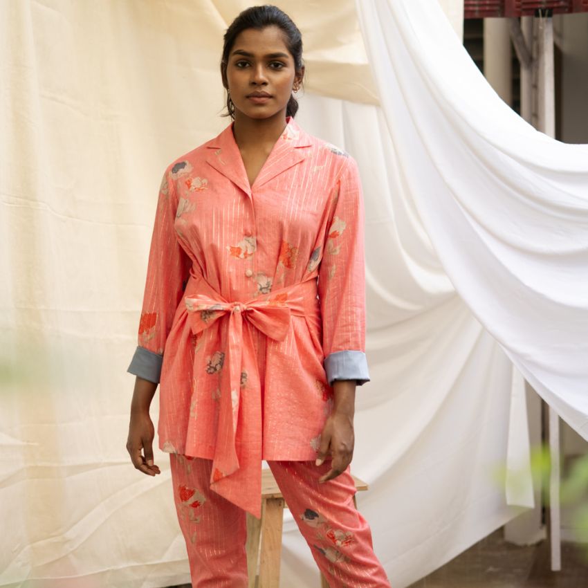 Tara Salmon Pink Floral Co-ord Set