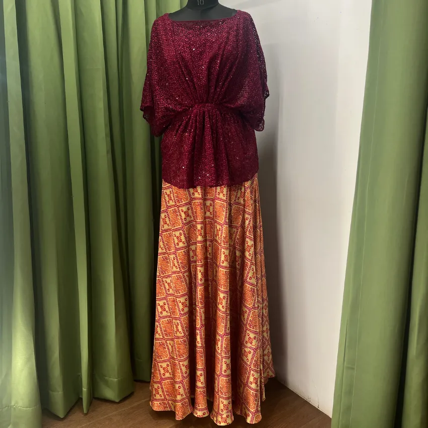 Harsa - Sequin Top and Printed Skirt Set