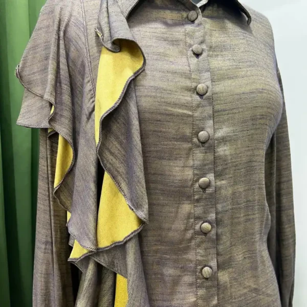 Blue and Beige Designer Resort Shirt - Image 3