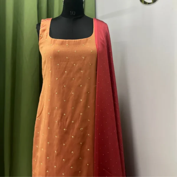 Kandota Kurta and Dupatta - Peach - Image 2