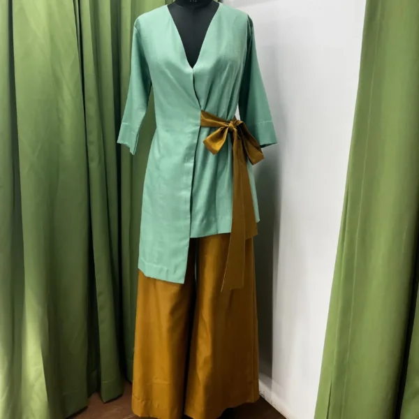 Ulka – Cyan and Khaki Bow Co-ord Set