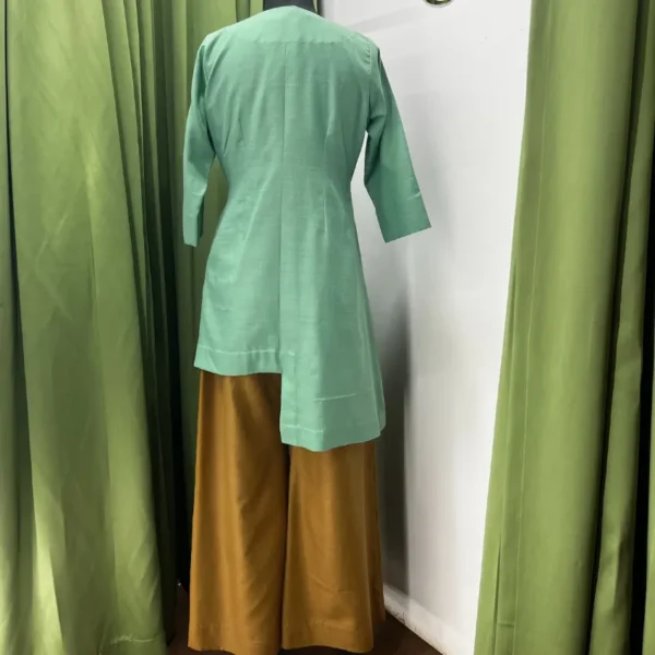 Ulka – Cyan and Khaki Bow Co-ord Set - Image 2